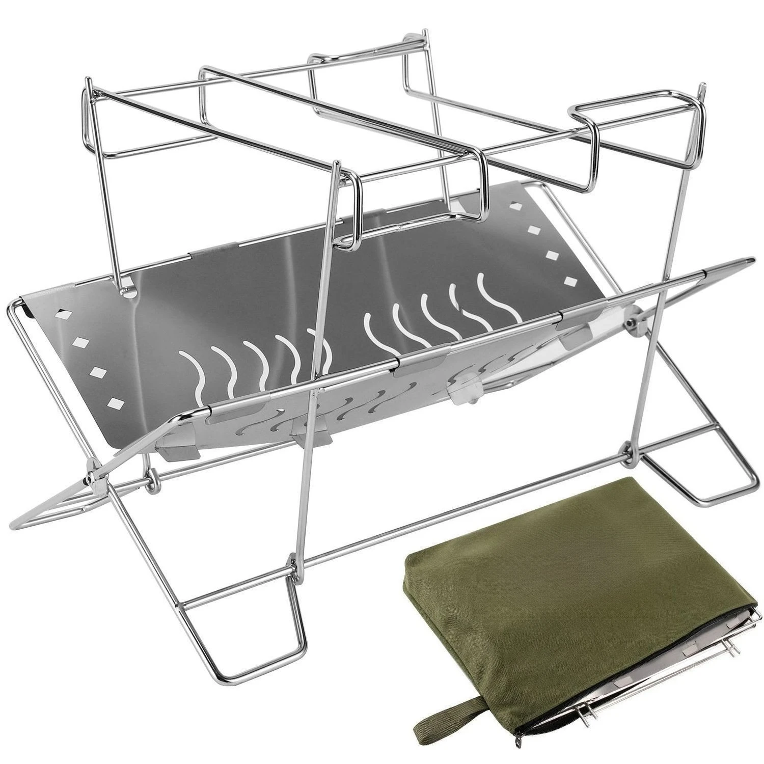Outdoor camping incinerator triangle heating stainless steel folding firewood fire water barbecue grill