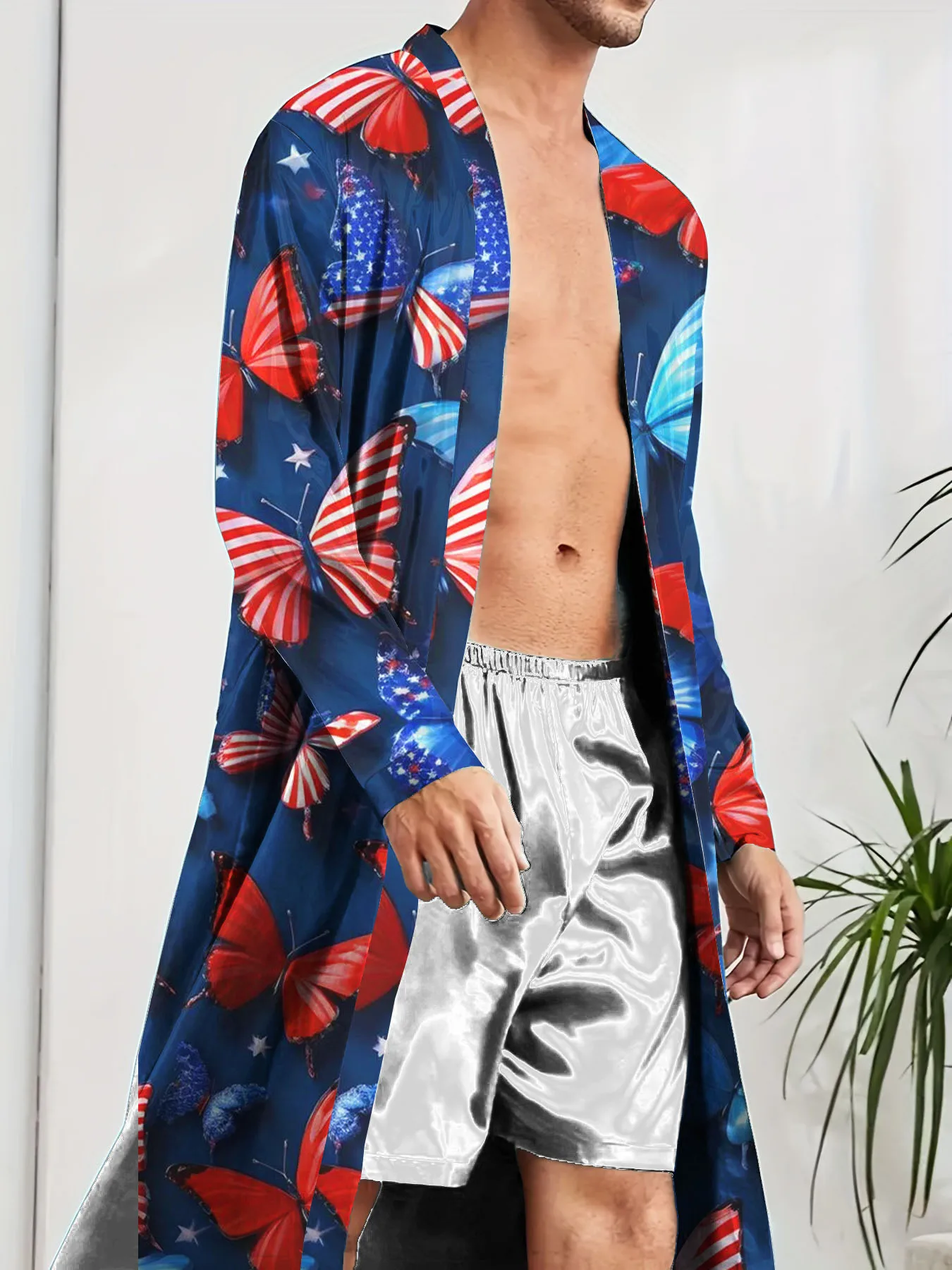 Spring and Autumn Digital Printed Men's Sleeper Robe Butterfly Pattern, Fashionable and Casual Sleeper Robe Quick Drying
