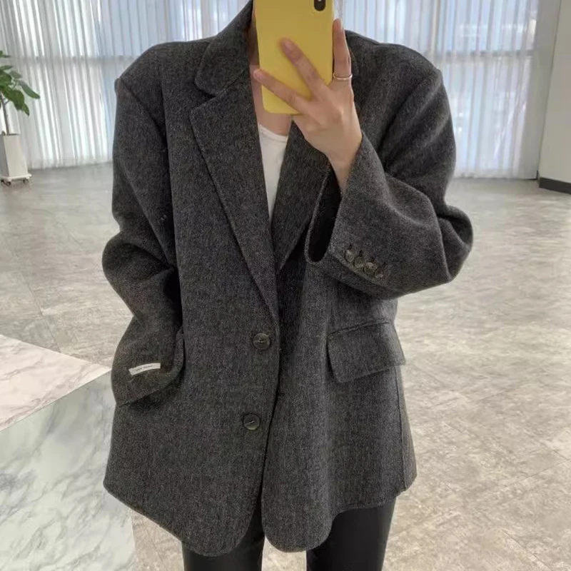 Neploe Chic Autumn Niche Suit Collar Fake Pocket Jacket Loose Casual Solid Color Coat Fashion Single Breasted Female Jackets