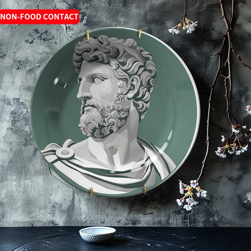 1 plato decorativo de cerámica artística en blanco y negro, sin contacto con alimentos, con retrato de hombre con barba, decoración minimalista para el hogar, para pared o