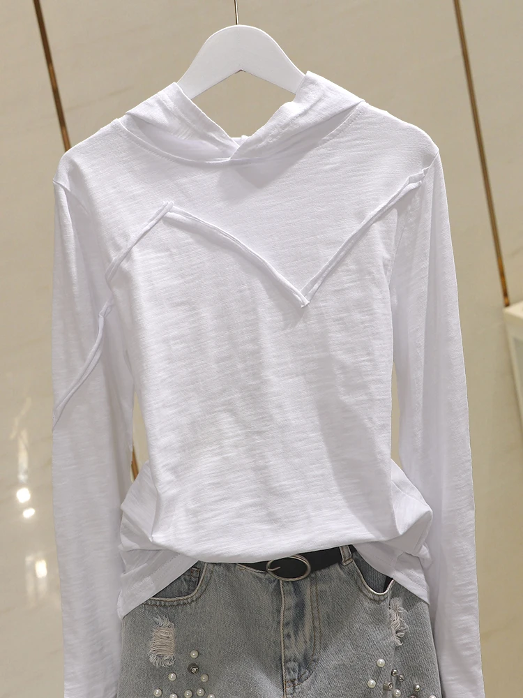

Loose Fit Pure Cotton Long Sleeve Hoodie Women's Base Shirt Bamboo Rayon Casual Style Spring New Arrival Fashionable Top