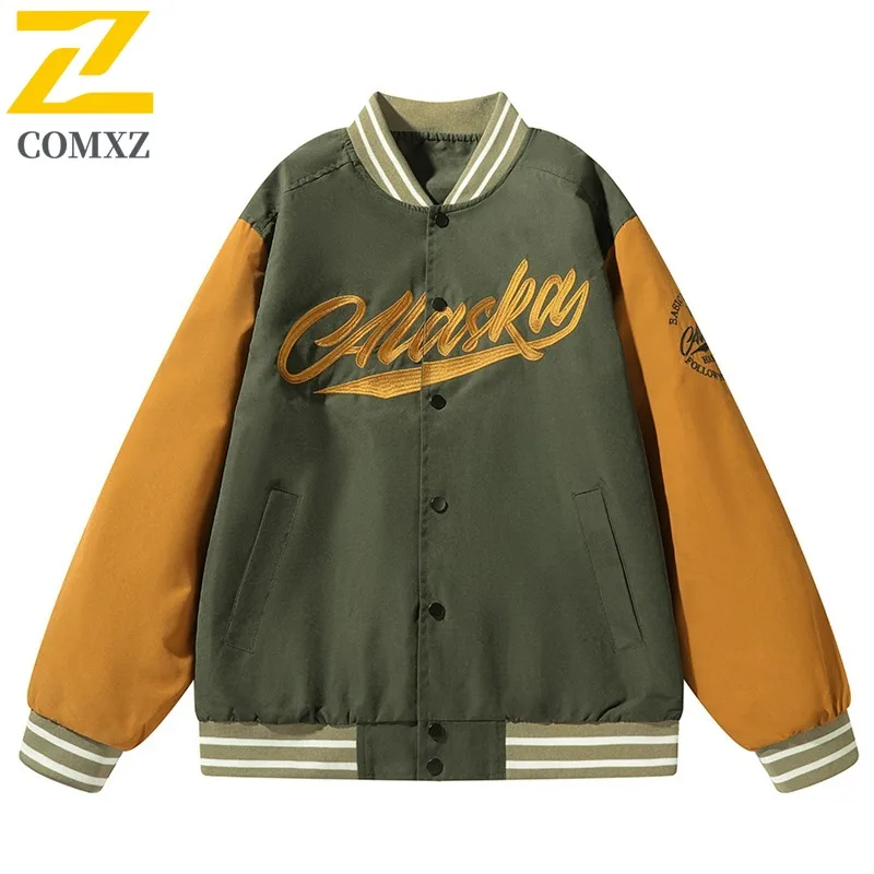 

​​COMXZ Men's Spring Autumn Baseball Jacket American Style Stand Collar Outdoor Sport Streetwear Style Lightweight windbreaker