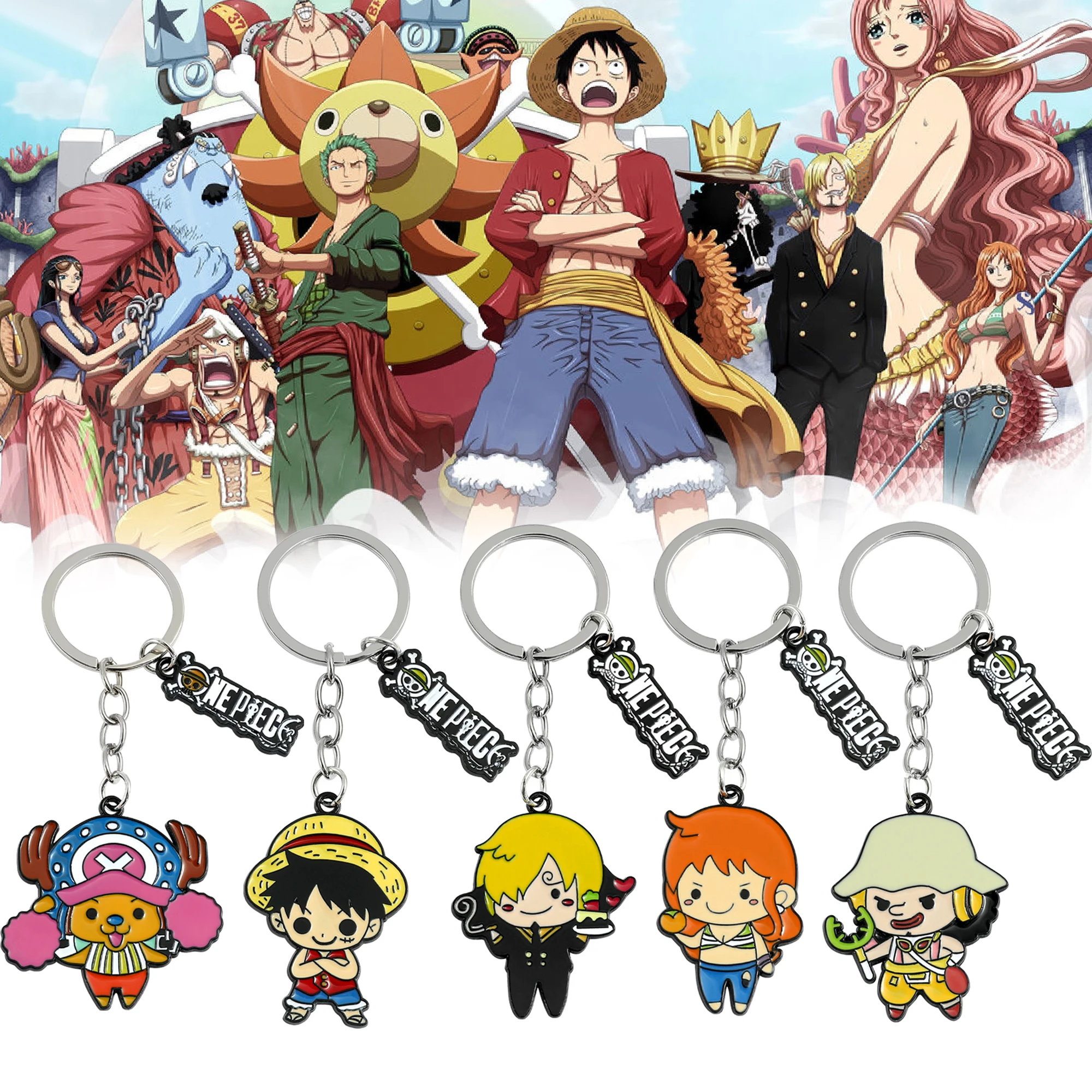 Cartoon Anime One Piece Luffy Zoro Sanji Nami Hat Car Charm Holder Chaveiro Pendant Keychain Key Ring Accessories For Men Kids