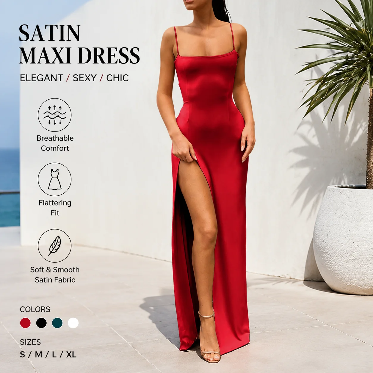 European and American 2026 Summer New Women's Body-Enhancing Goddess Style High-Waisted Solid Color Split Off-Shoulder Dress