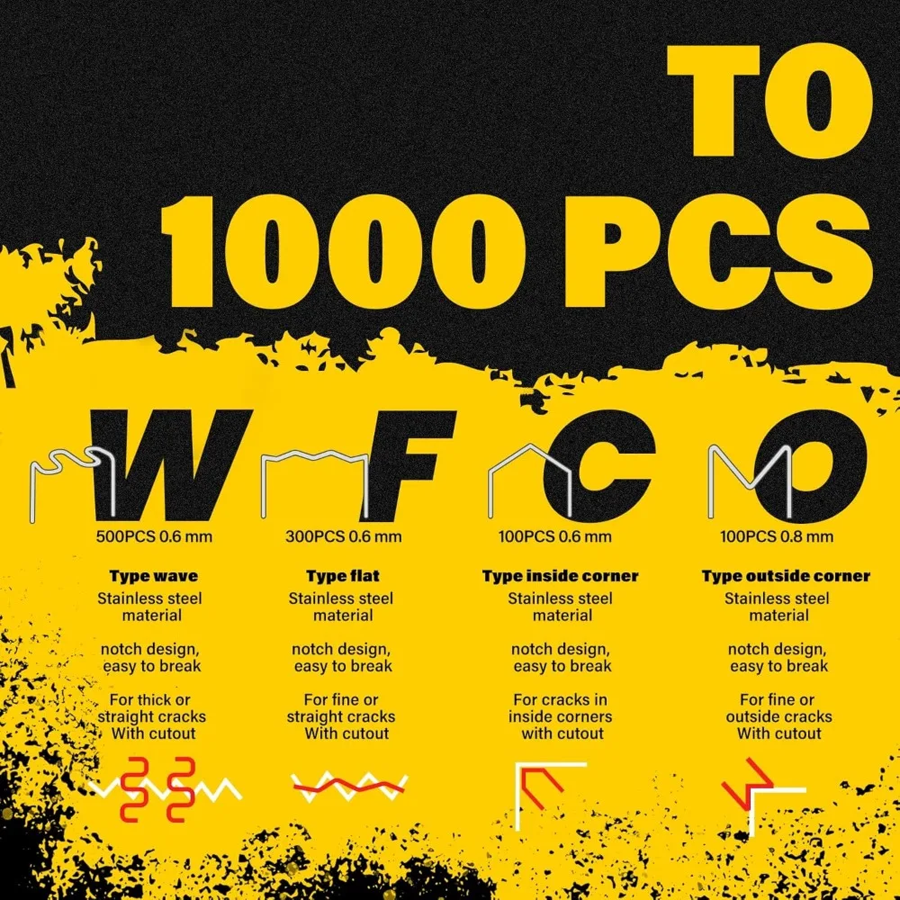 Zestaw do spawania tworzyw sztucznych 3 w 1 z 1000 zszywkami i prętami do napraw tworzyw termoplastycznych, żółty