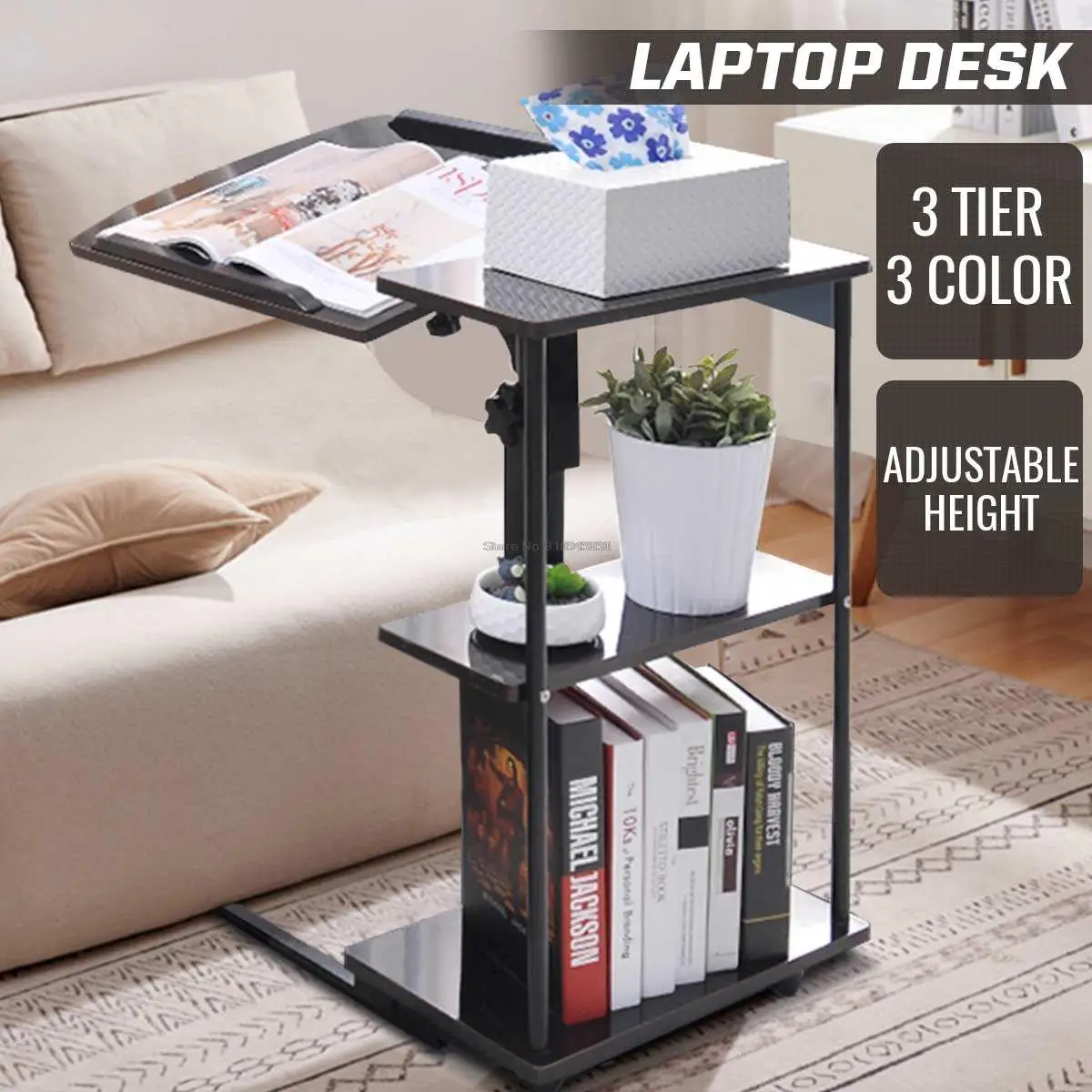 

Large size Desktop Computer Table Adjustable Portable Laptop Desk Rotate Laptop Bed Table Can be Lifted Standing Desk with Wheel