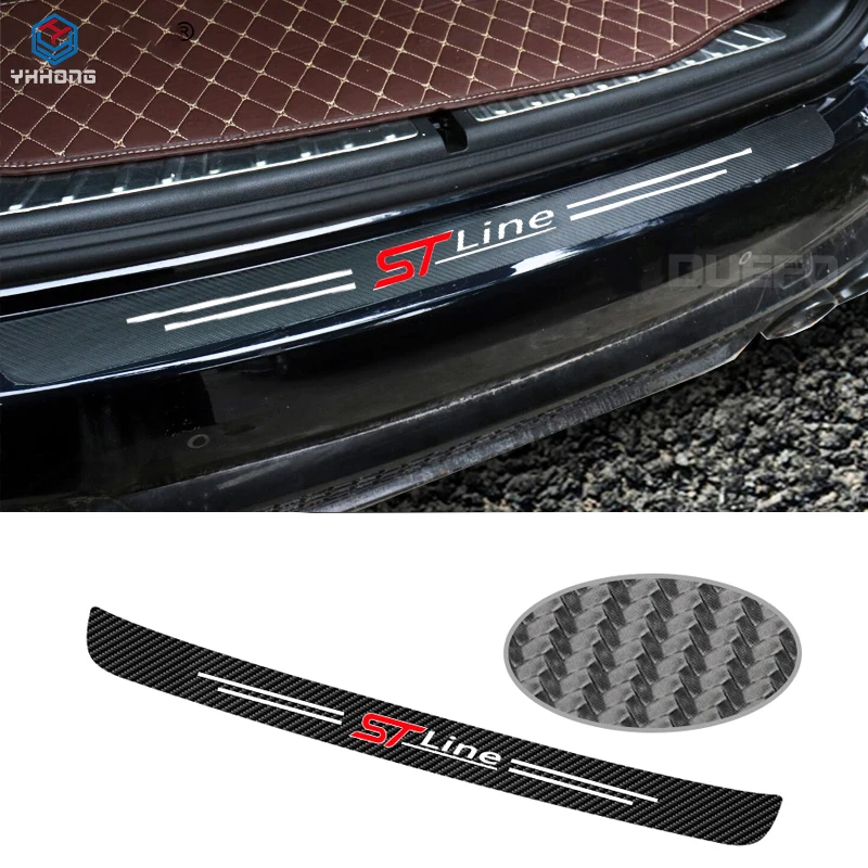 Car Rear Bumper Protector Anti Scratch Sticker For Ford ST Line Fiesta Focus Mondeo Edge Kuga Car Trunk Plate Carbon Fiber Decal