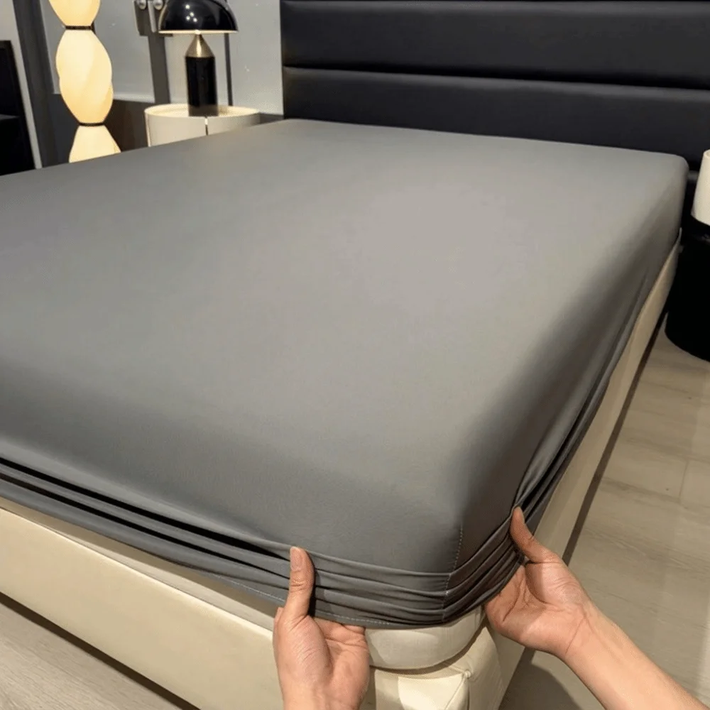 Breathable Ice Silk Cooling Fitted Sheet Soft Smooth Non-Slip Mattress Cover 120、180cm Elastic Band Bed Sheet Summer