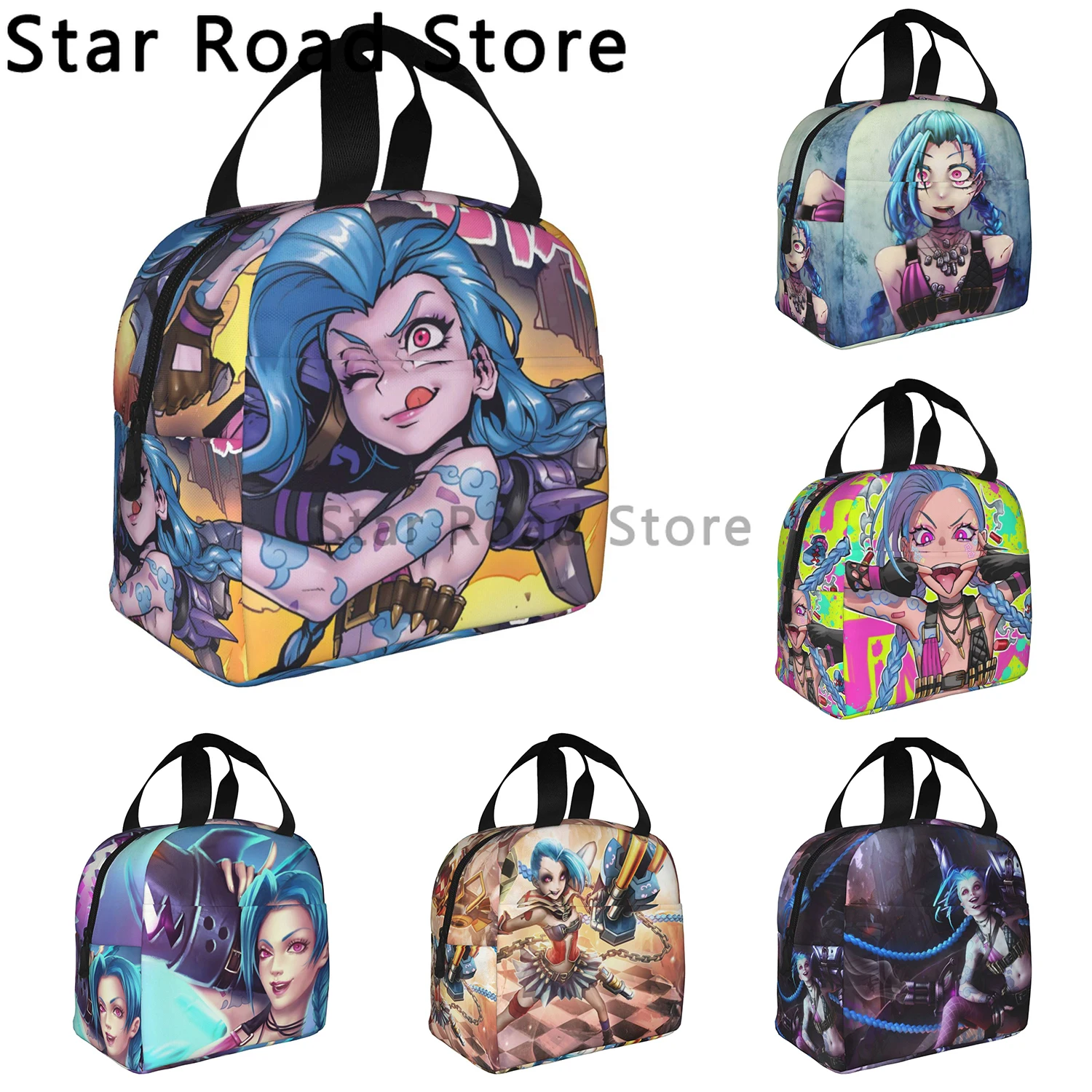 

Cartoon Jinx Arcane: League of Legends Lunch Bag Warm Cooler Insulated Lunch Box for Women Kid School Food Picnic Tote Container