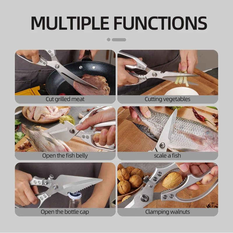 Strong Chicken Bone Scissors 420J2 Stainless Steel Kitchen Scissors Multi Function Food Shears Meat Fish Cutter Cooking Scissor