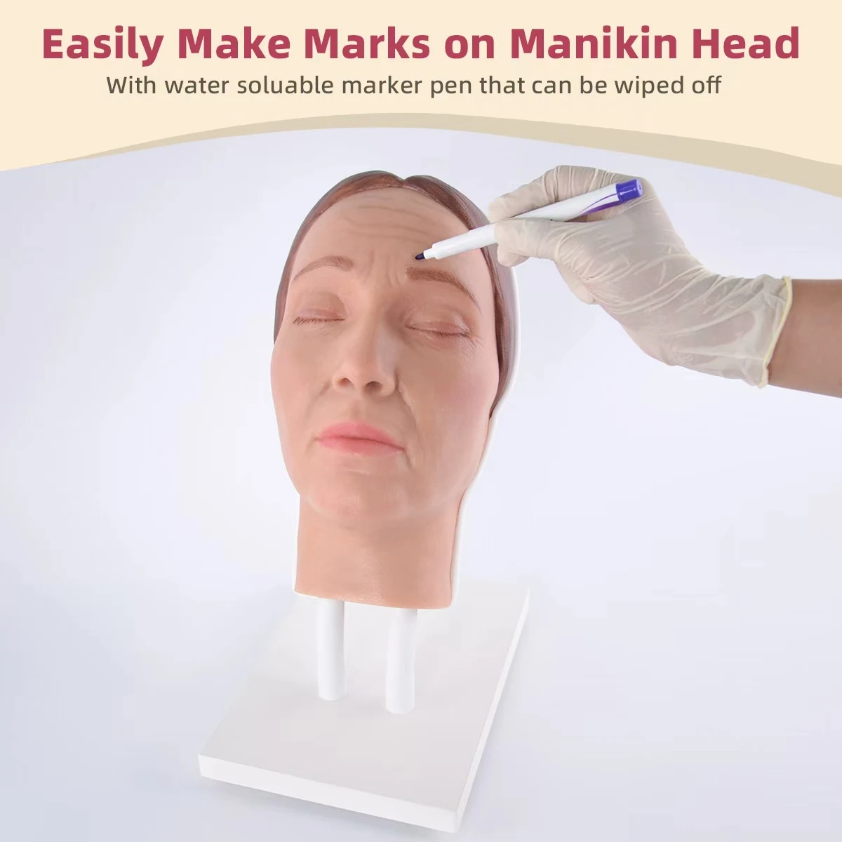 Facial Injection Mannequin Model Head Dermal Injection Manikin Head Female Model with Steady Wooden Flexible Base