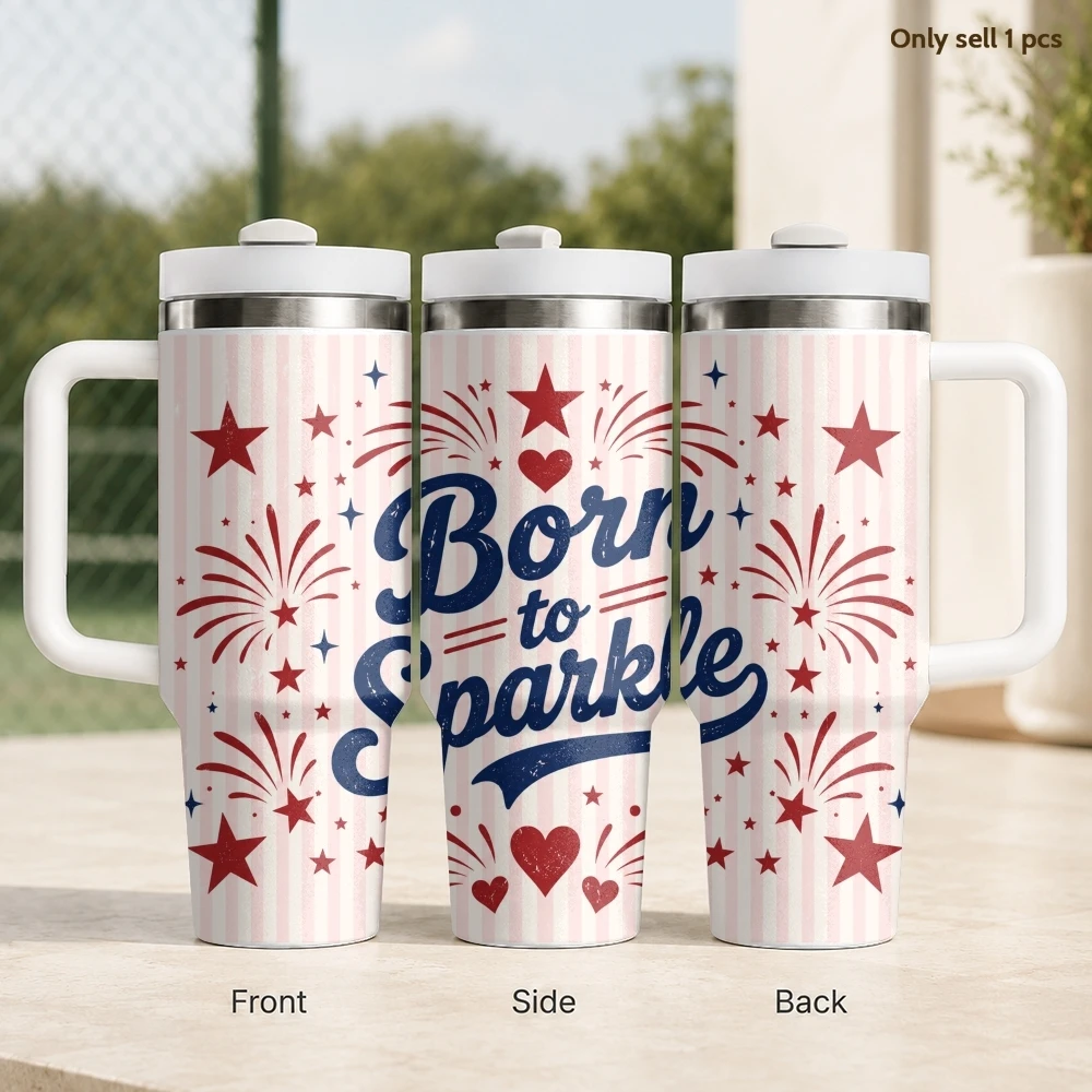 Celebrating Freedom Vacuum Flasks 40oz Stainless Steel Insulated Tumbler with Handle & Straw Leakproof Travel Mug