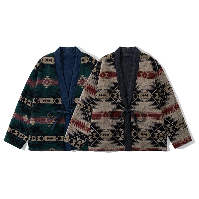 Fashion Vintage Reversible Coat Kimono Haori Winter Japanese Pocket Cardigan Warm Jacket Coat Traditional Asian Clothing 2024