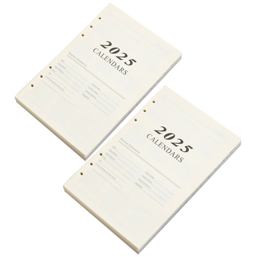 2 Sets 2025 Loose Leaf Paper A5 Refill Inserts Filler Notebook 6-holes Notepad Dating The