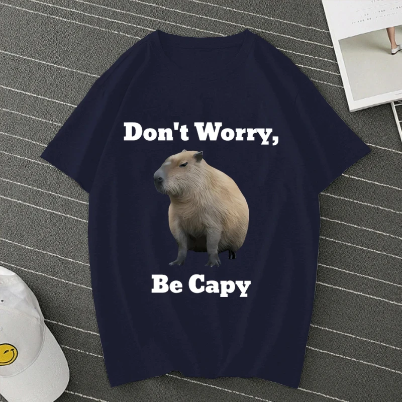

CX Don't Worry Be Capy Capybara T Shirts Top Men Women Manga Anime Tee Oversized T-shirts Clothing Male Y2k