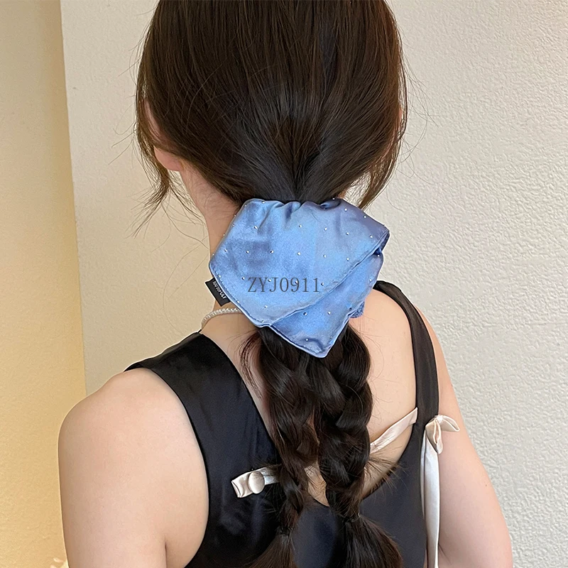 Satin-Quadrathandtuch, Dickdarm-Haarband, hochwertiges Haarseil, Haargummi, Gummiband, niedriges Pferdeschwanz-Stirnband.