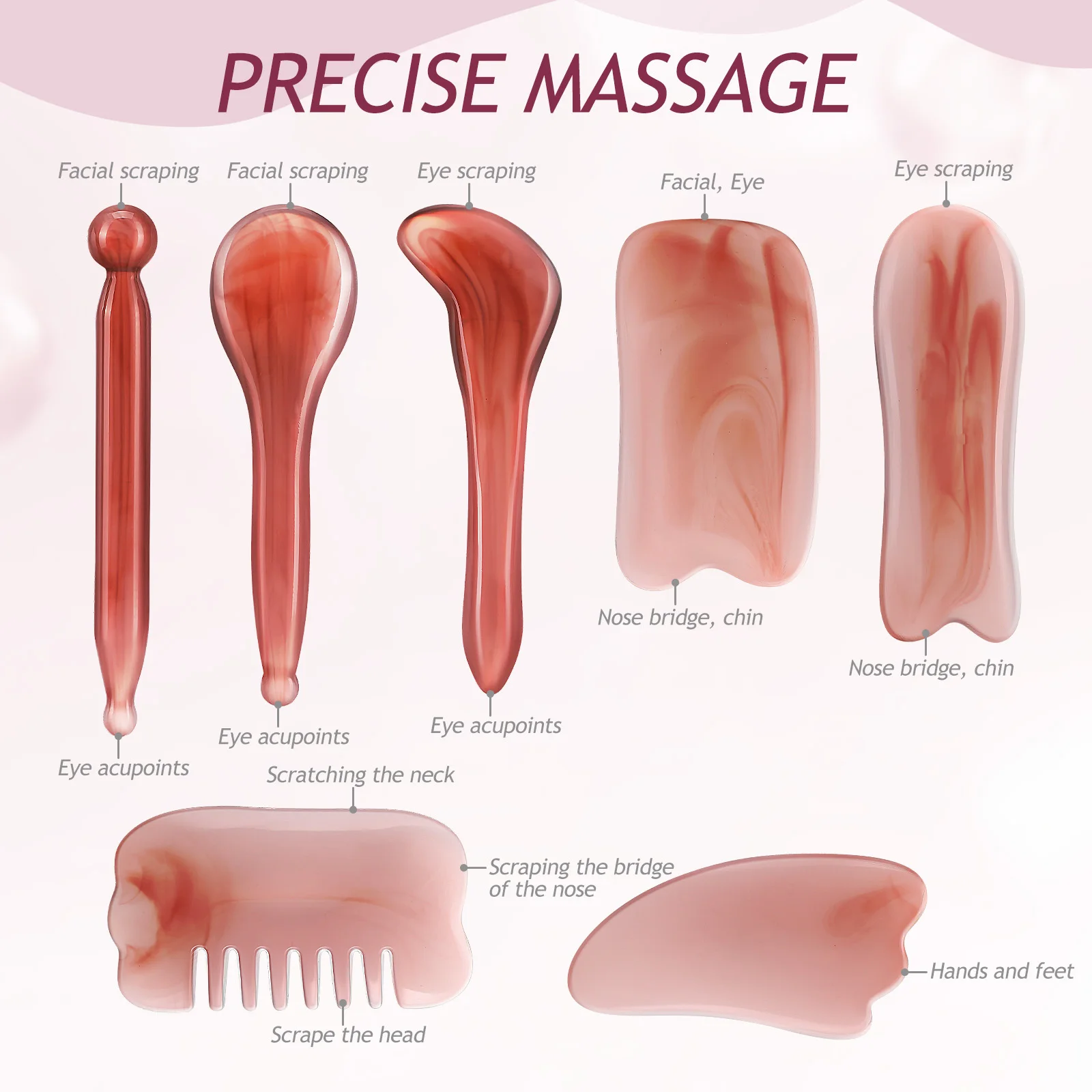 1 セットマッサージツールスクレイピングコーム Gua Sha 樹脂マニュアルマッサージャー顔首頭皮筋肉リリーフポータブル収納袋