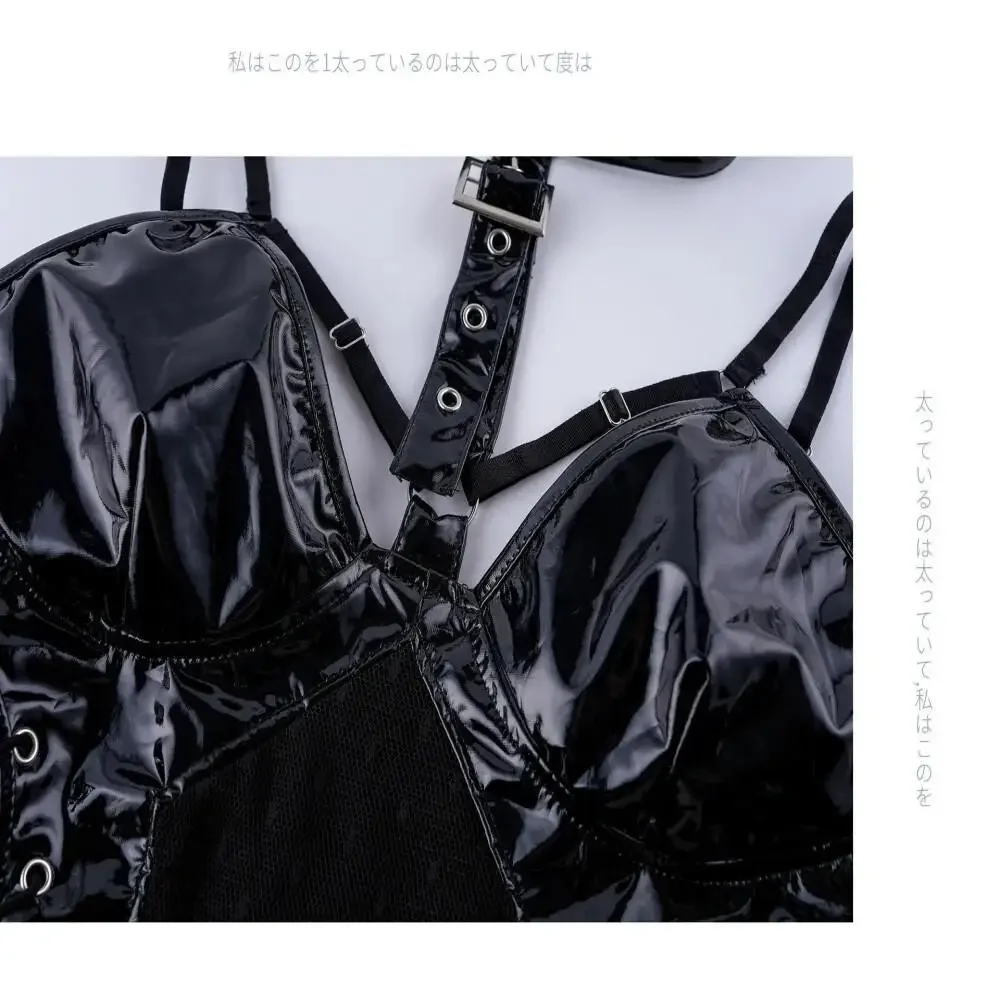 

Succubus Cospaly Costumes Sling Sexy Leather Bodysuit Women Mesh Wave point Transparent Nightdress Underwear Outfits Halloween