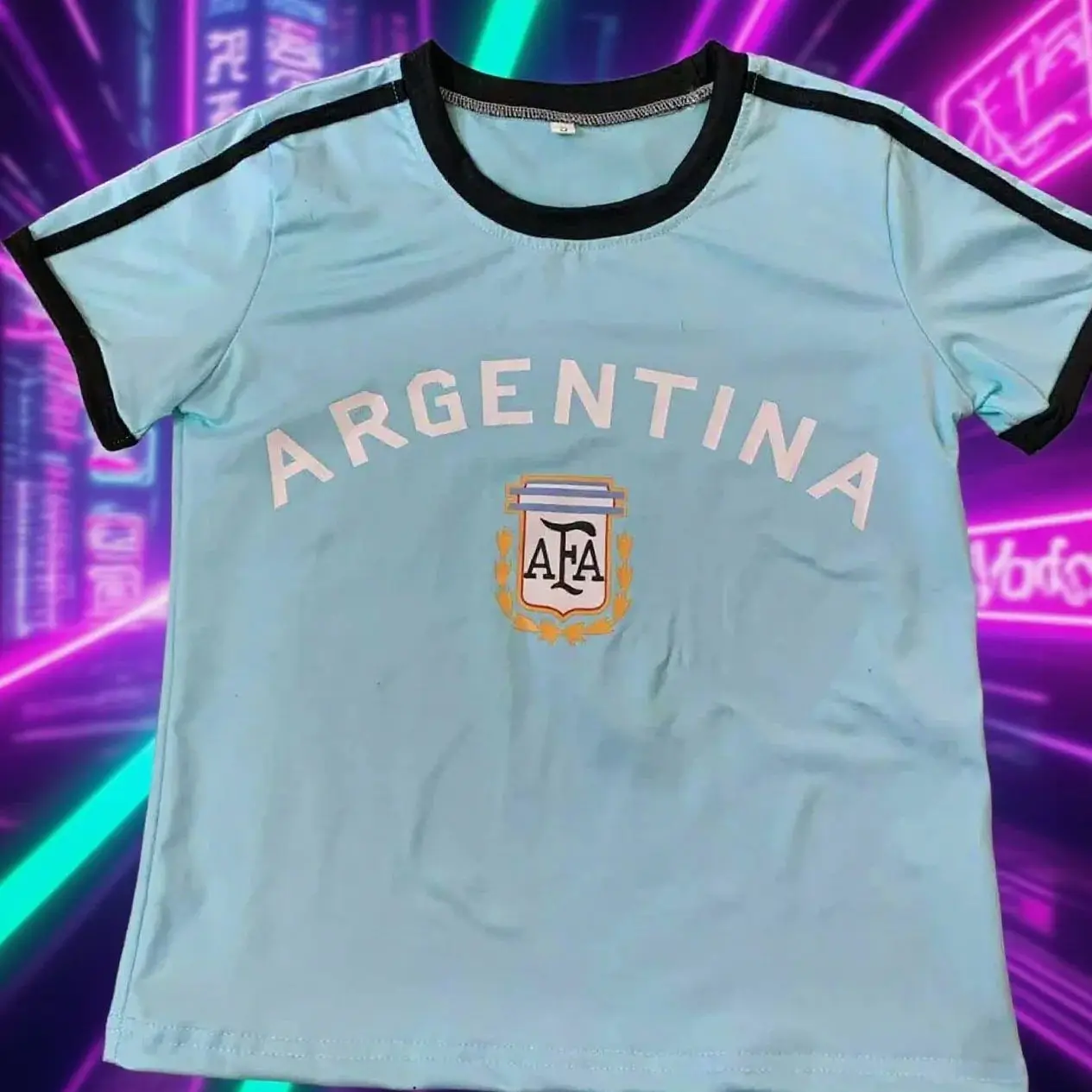

Винтажный укороченный топ в стиле Аргентины в стиле гранж с буквенным принтом и короткими рукавами Y2k, уличная одежда, летняя модная эстетичная детская футболка