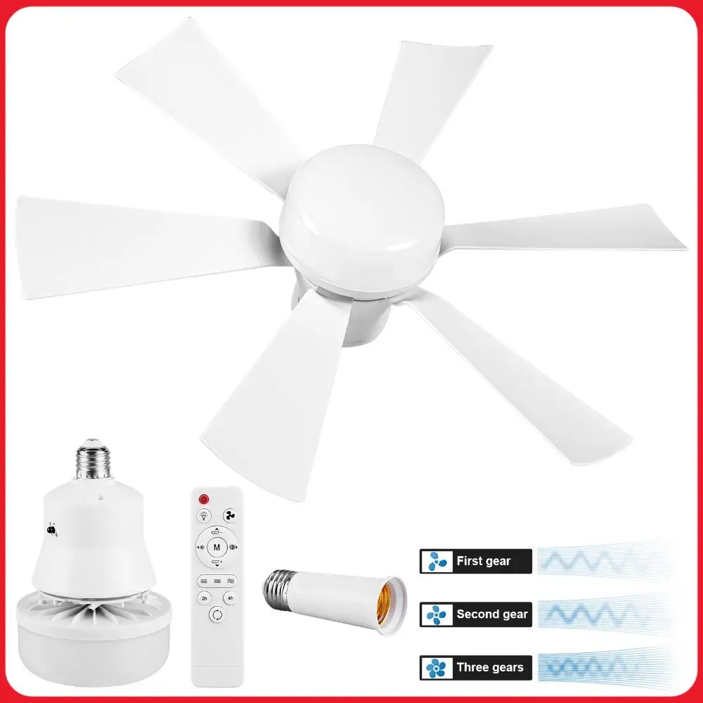 Socket Fan Light with Remote Screw in Ceiling Fan in Light Socket 3 Speeds Dimmable with Extender & 6 Blades for Bedroom