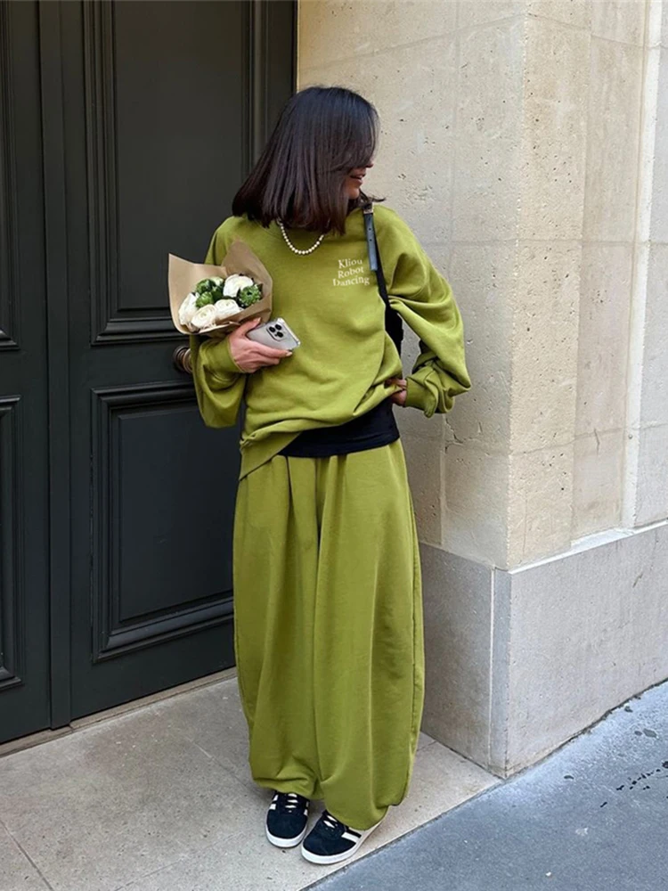 

Weird Puss Casual 2-Piece Set Women Simple Long Sleeve Letter Print Pullover Top+Drawstring Trousers Matching Street Sweatsuits