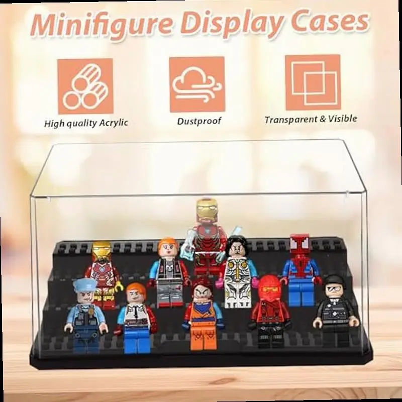Vitrine, transparentes Regal, breite 3-stufige Box für Minifiguren – Acrylschutz für kleine Popfiguren – transparente Vitrine