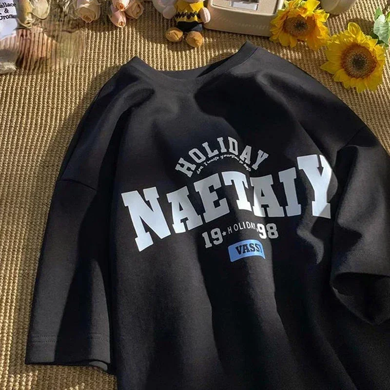 남녀공용 오버사이즈 티셔츠, 알파벳 프린트, 반팔, 고딕, 여성, 고스, 하라주쿠, Y2k