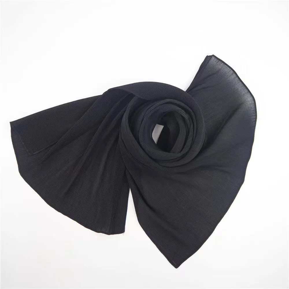 Spot Pure Pearl Chiffon Pleated Monochrome Scarf Women's Cross-Border Hot Selling  Wrinkled Headscarf