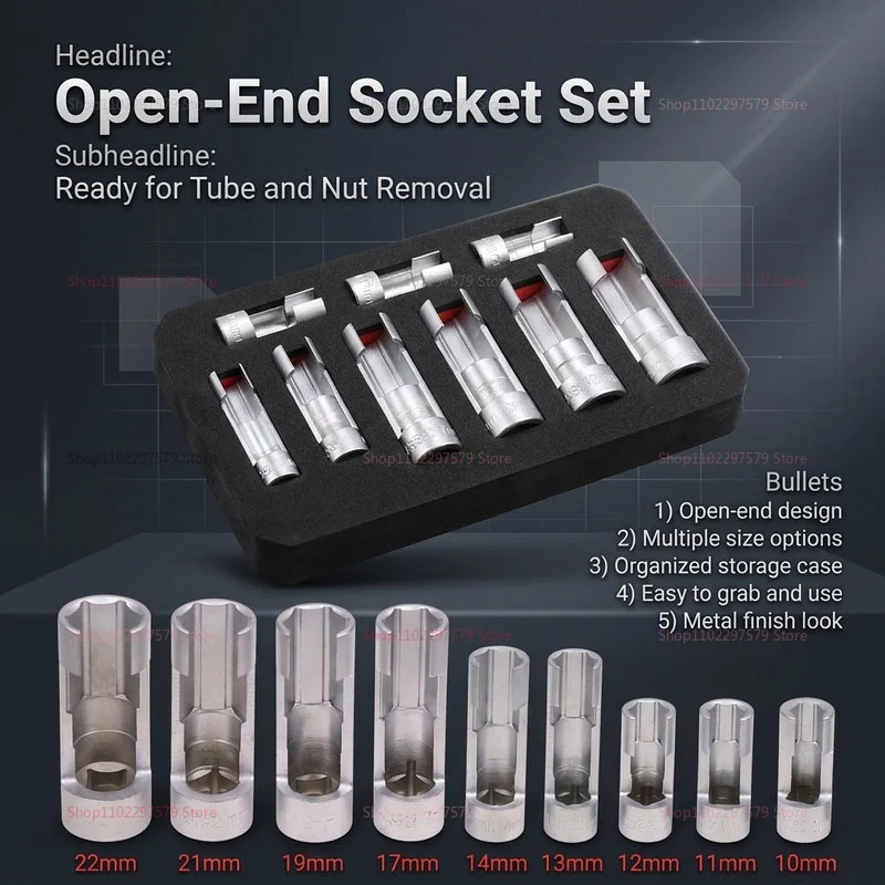 

9-Pack Open Fuel Line Removal Socket Slotted Oxygen Sensor Nut Socket Kit Non-Slip For Fuel Injection Repair And Car Maintenance