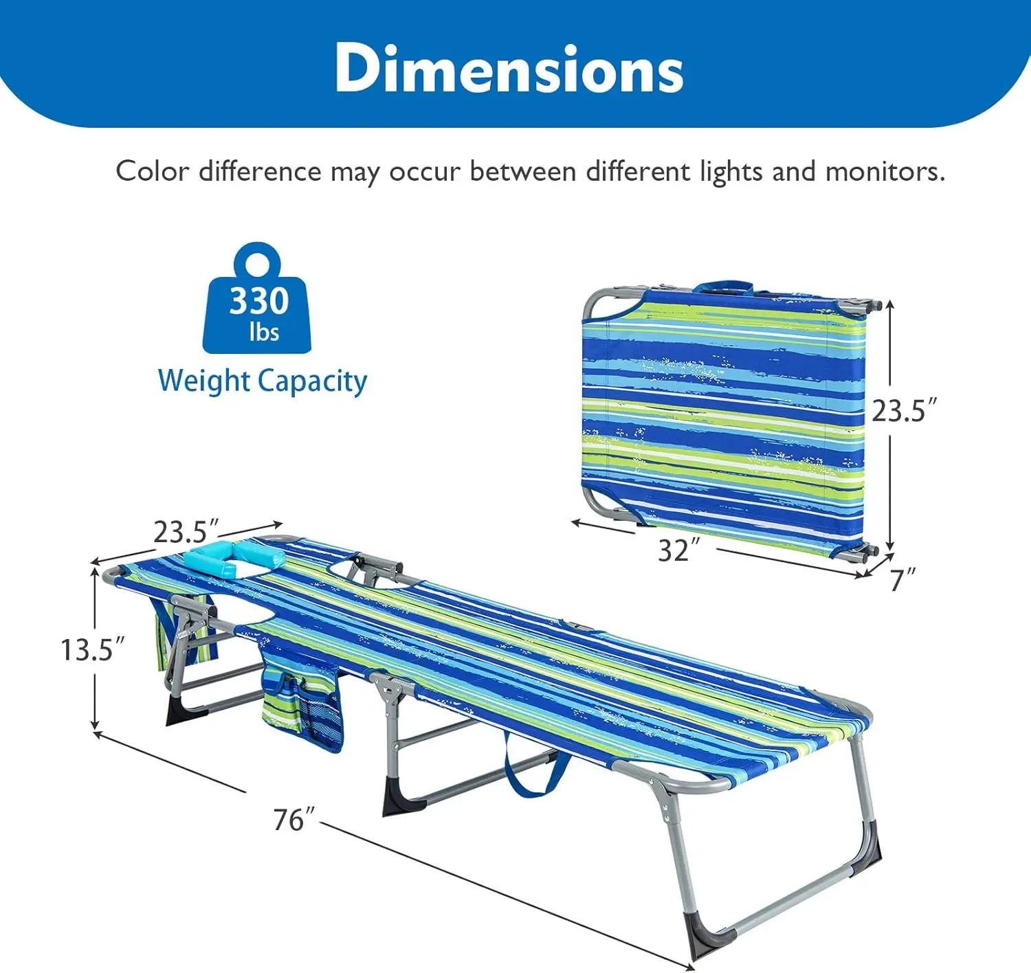 كرسي حمام السباحة قابل للتعديل مع فتحات للوجه والذراع، وسادة قابلة للغسل، جيب، ومقبض حمل للتسمير والاسترخاء #3