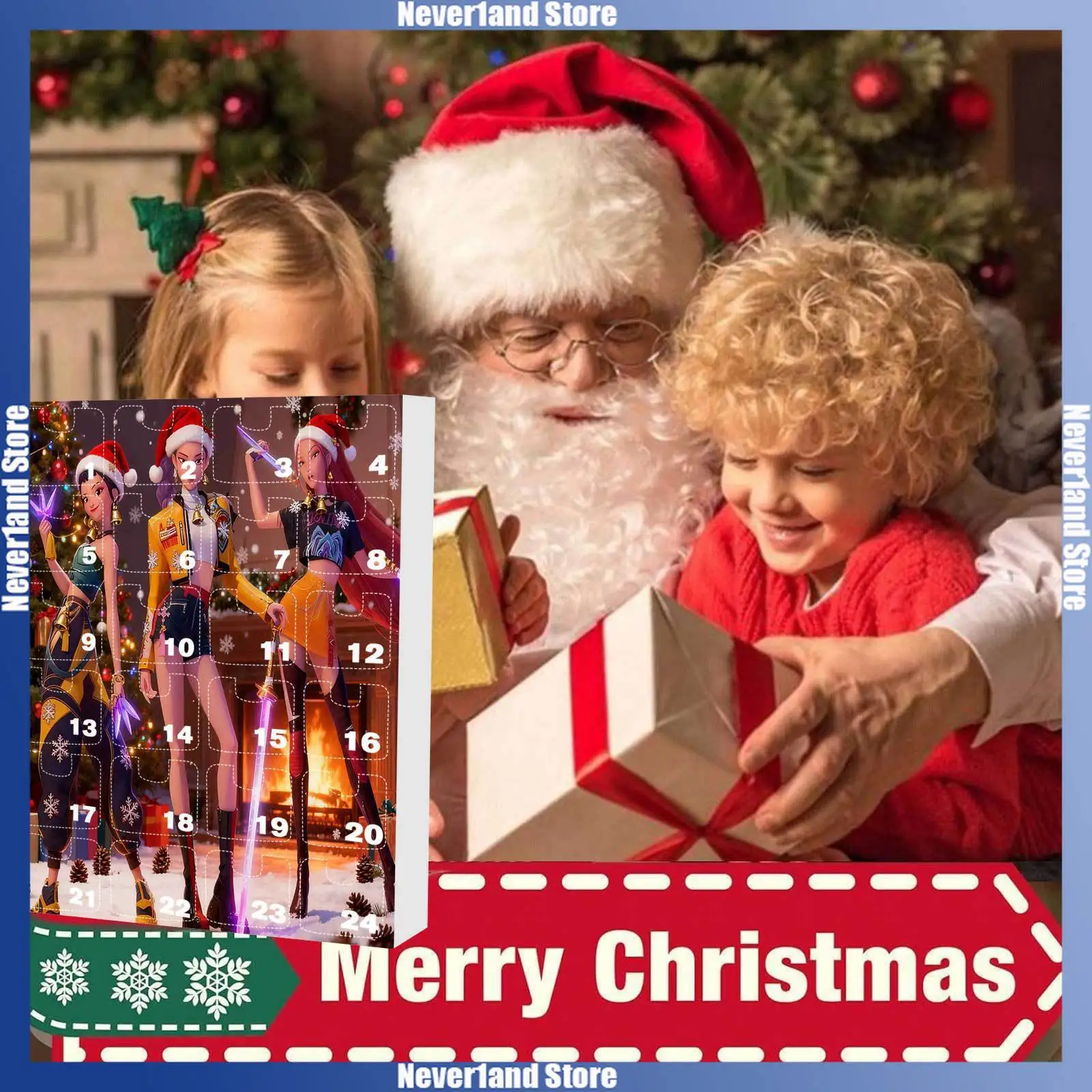 24 pçs kpop caçadores de demônios natal calendário do advento caixa cega rumi mira zoey mini acrílico pingente contagem regressiva caixa de brinquedo menino menina presente