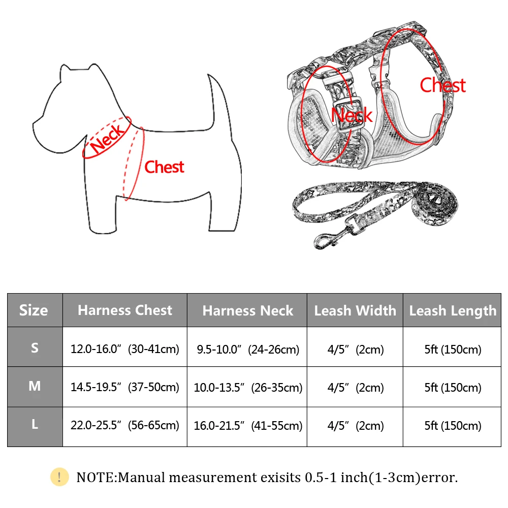 Colorful Print Dog Harness Leash Set Reflective Nylon Dogs Vest Harnesses With Lead Belt Rope for Small Medium Large Dogs Pug