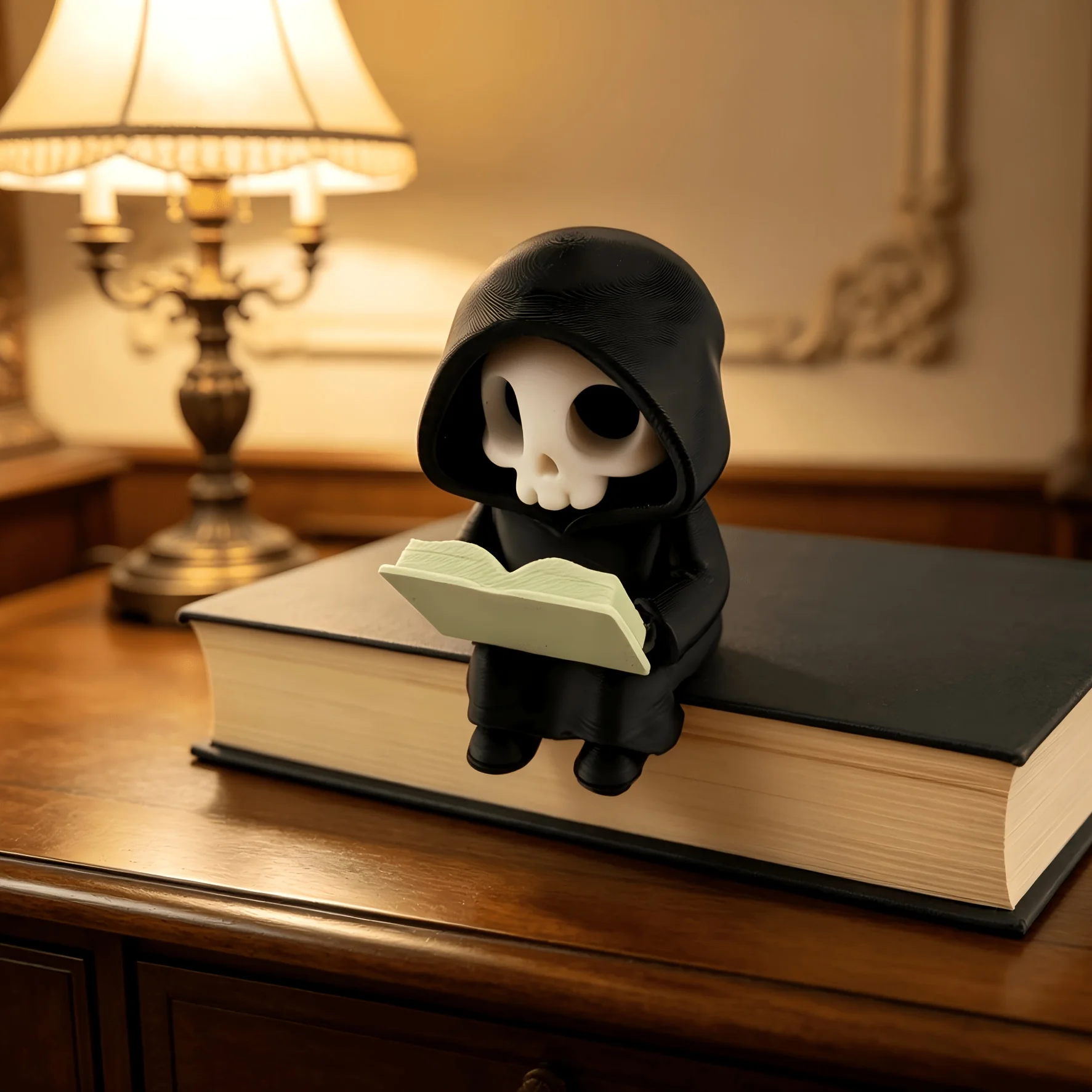 3D-Gedruckte Figur des Kleinen Todesgottes, Gotische Statue mit Kapuzenschädel, Dunkler Stil Schreibtisch-Dekoration, Halloween-Deko & Kreatives Geschenk – Detail 2