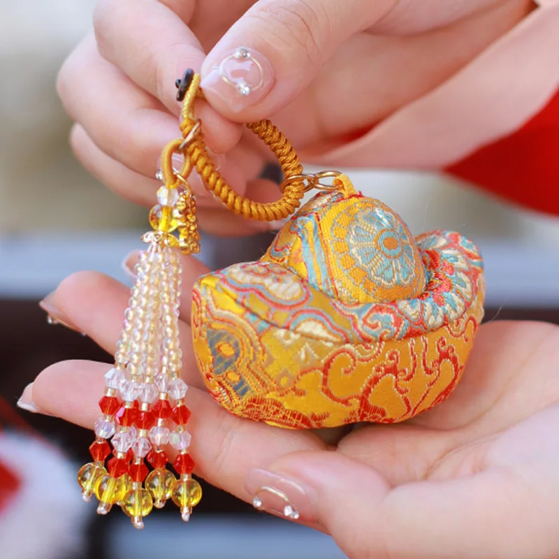 Snqp Traditional Chinese Style Song Brocade Ingot Sachet Pendant Lucky Fortune Blessing Handmade Beaded Tassel Aromatherapy Bag