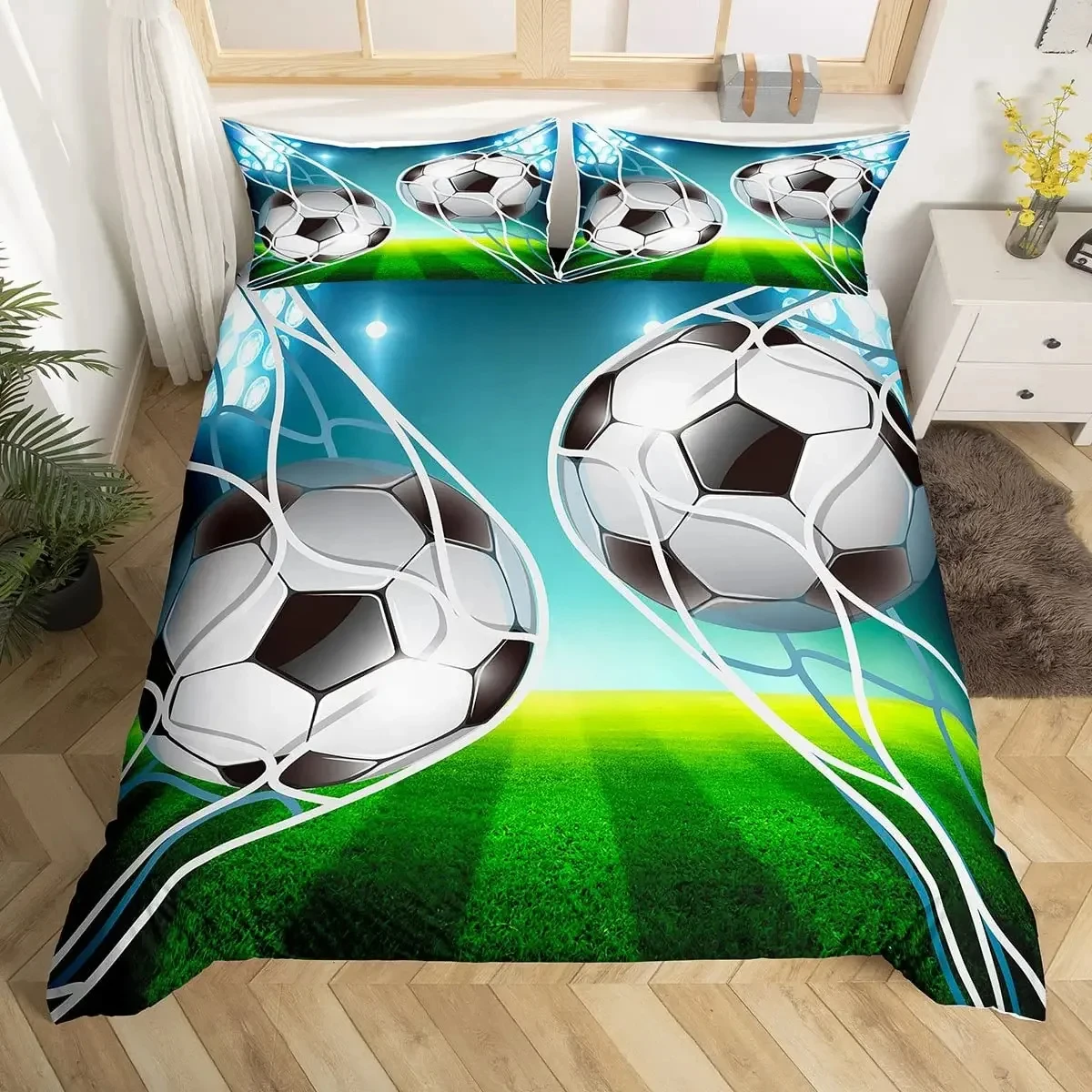 

Football Duvet Cover Set Hand Drawn Sketch Soccer Sports Bedding Set for Boys Teens Men Twin Comforter Cover