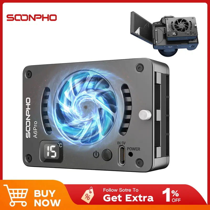

Soonpho SP-A6Pro Camera Cooling Fan 4K Recording Smartphone DSLR AI Silent Temperature Control Cool System for Sony Canon Fuji