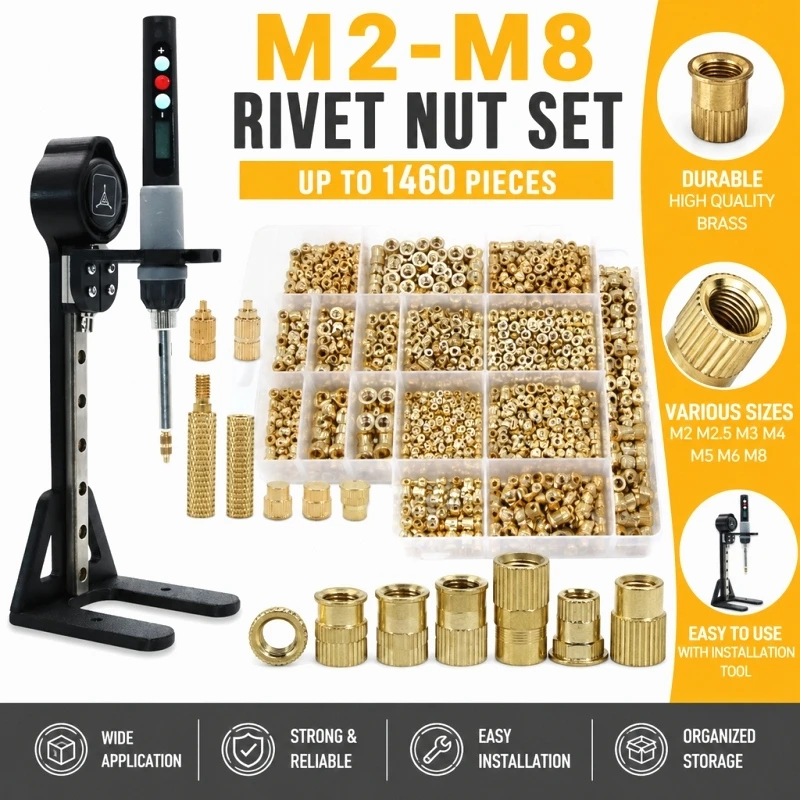 M2-M8 Heat Set Insert Press Tool Kit, Electric Soldering Iron Tip for Brass Thread Inserts, 3D Printer Embedded Nut Set, Prec