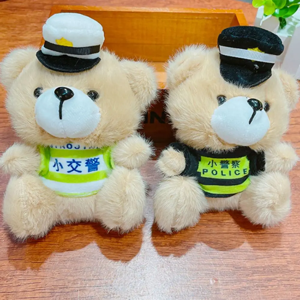 3D Cute Traffic Bear Doll Keychain Cartoon Soft Schoolbag Pendant Creative Plush Car Key Chain Bag Charm