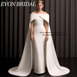 EVON BRIDAL Boat Neck Wedding Dresses For Women Satin Mermaid Ivory Bride Party Dress With Cape robes de mariée grande taille