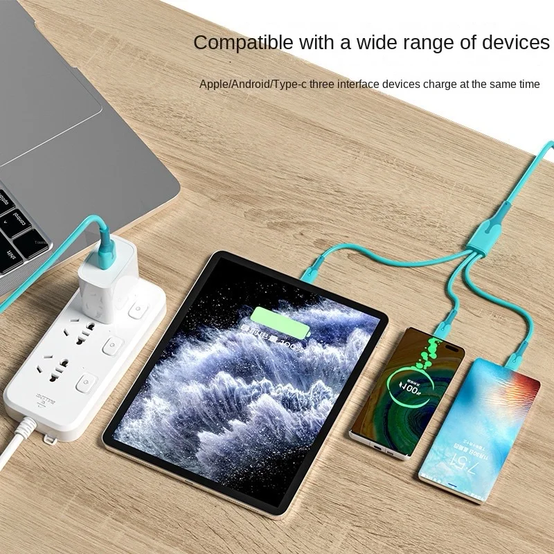 66W Fast Charge Line Type-C Charger 5A For iPhone Samsung Android Huawei 3-in-1 Data Cable One Drag Three Data