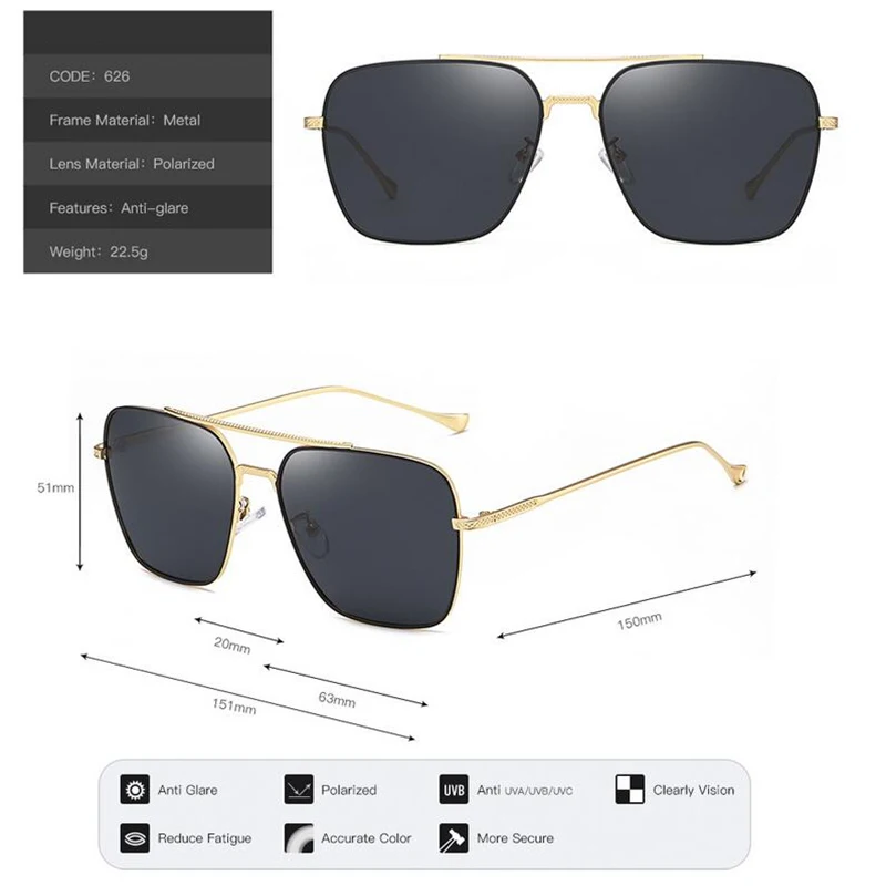 0 -0.5 -0.75 Tot-6 Metalen Vierkante Bijziendheid Zonnebril Mannen Gepolariseerde Anti-Glare Rij-Bril Brillen Op Recept Voor De Bijzienden