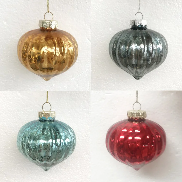 Glass ball Christmas tree decoration creative pendant Tiktok 8cm stripe antique onion