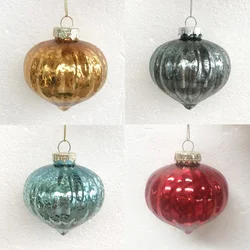 Glass ball Christmas tree decoration creative pendant Tiktok 8cm stripe antique onion