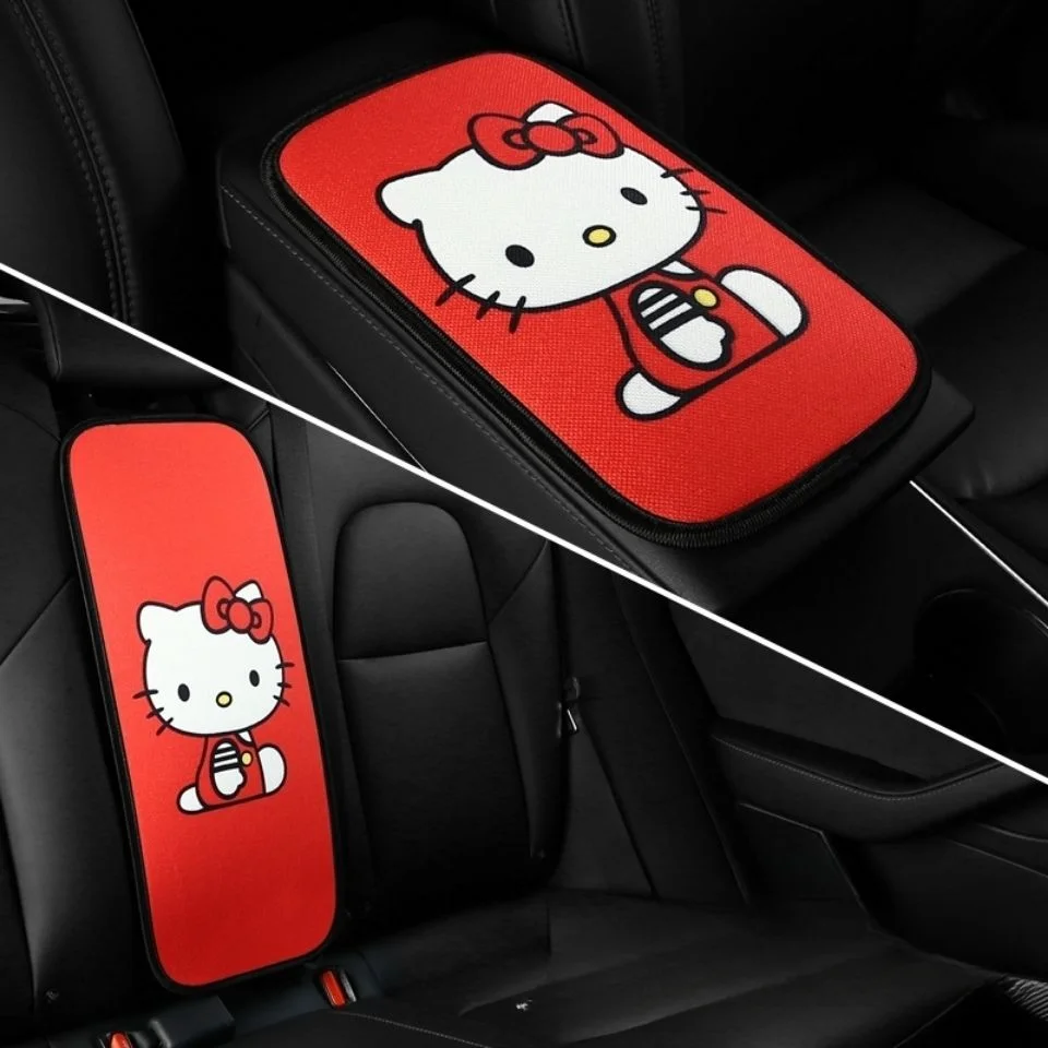 Sanrio Hello Kitty Tappetino per bracciolo per auto Tappetino per auto anteriore centrale posteriore Tappetino traspirante universale Carino antiscivolo Decorazione interna di fascia alta