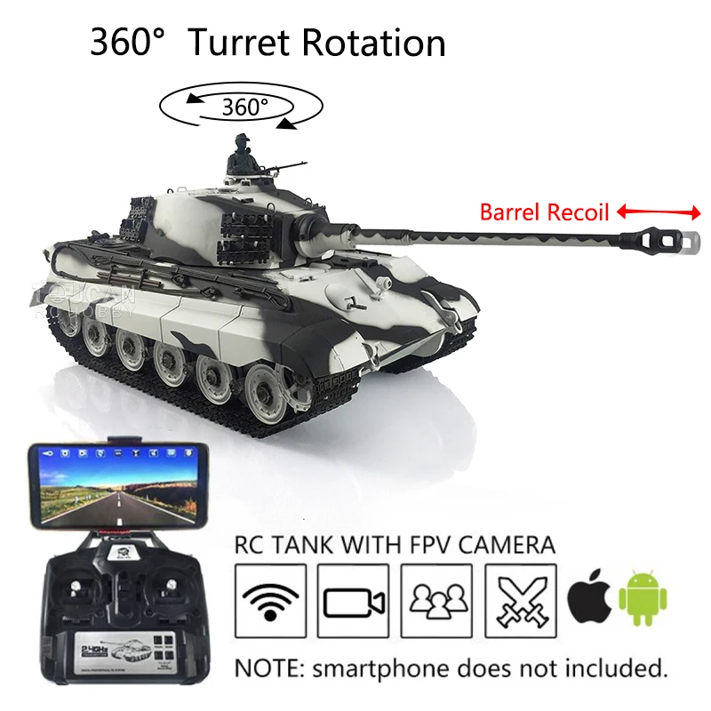 HENG LONG 2.4G 1/16 7.0 Dostosowany czołg RC King Tiger RTR 3888A FPV Barrel Recoil Tiger II White Metal Tracks Idler TH19732-SMT4