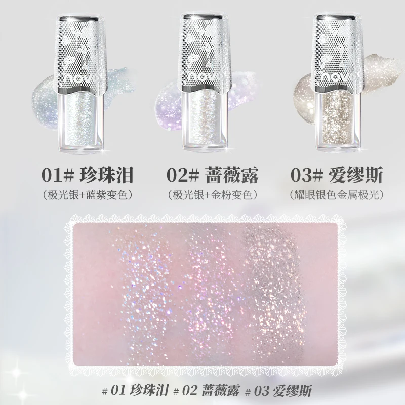 novo Glitter Liquid Eyeshadow Highlighter 3 Colors Shimmer Brighten Long-lasting Lightweight Silkworm Matte Eye Shadow Makeup