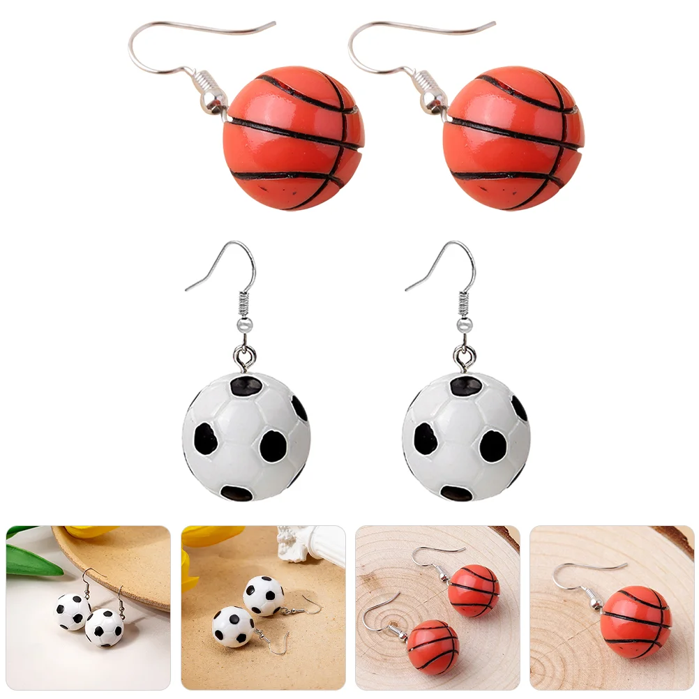 

2 Pairs Sports Style Mini Simulated Resin Football Basketball Girls Football For Girls For Women Chrismas Gifts Pendant