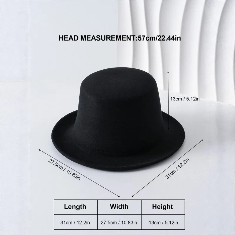 Fashionable and casual black woolen flat top hat a felt for shopping traveling