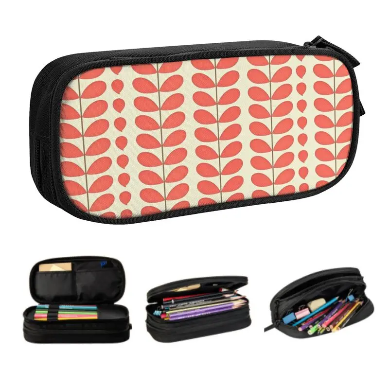 Custom Orla Kiely Red Abstract Pencil Cases for Girl Boy Large Capacity Geometric Mid Century Modern Pen Box Bag Stationery