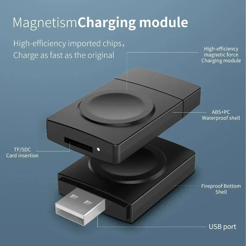 2 in 1 Magnetic Wireless Charger with TF SD Card Reader USB Adapter High Efficiency Chip Fast Charging Waterproof Fireproof